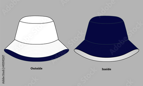 Reversible Bucket Hat With White-Navy Blue Design on Gray Background, Vector File