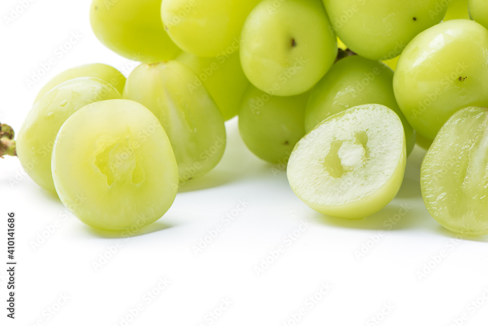 Beautiful a bunch of Shine Muscat green grape isolated on white background. Beautiful a bunch of Shine Muscat green grape isolated on white background.