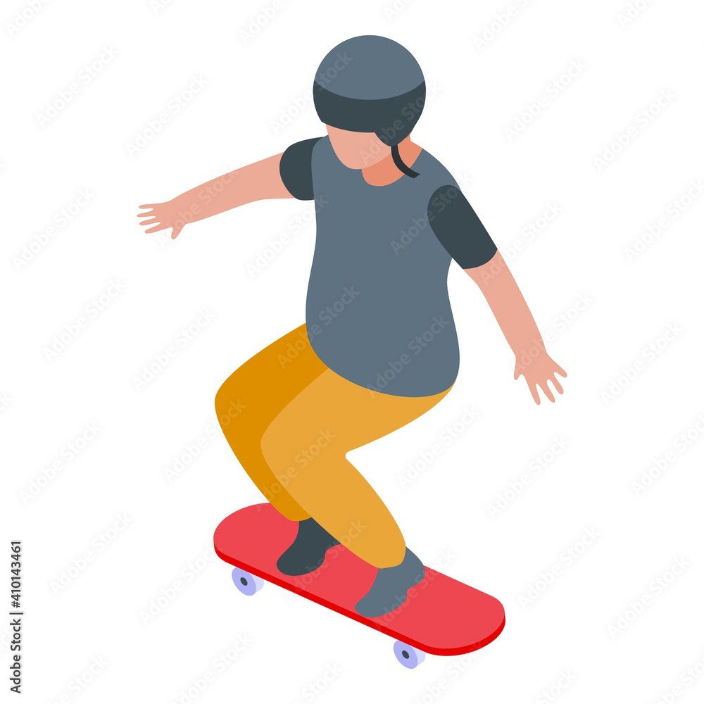 Protected boy skateboard icon. Isometric of protected boy skateboard vector icon for web design isolated on white background Protected boy skateboard icon. Isometric of protected boy skateboard vector icon for web design isolated on white background