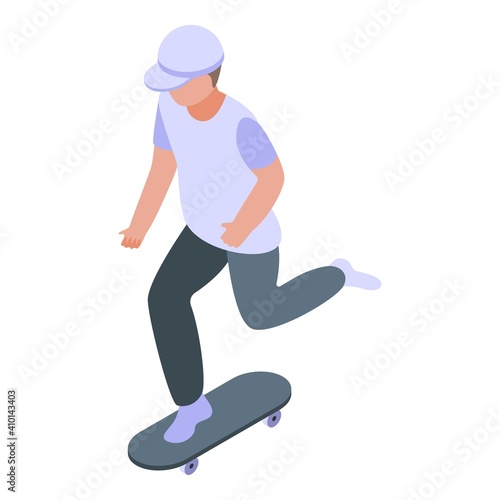 Boy skateboarding icon. Isometric of boy skateboarding vector icon for web design isolated on white background