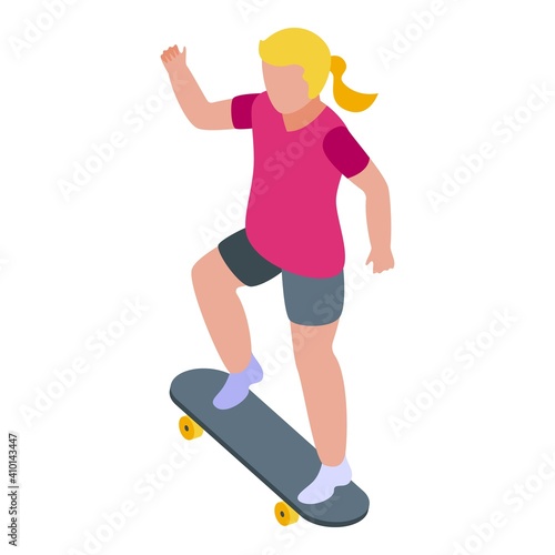 Girl skateboarding icon. Isometric of girl skateboarding vector icon for web design isolated on white background