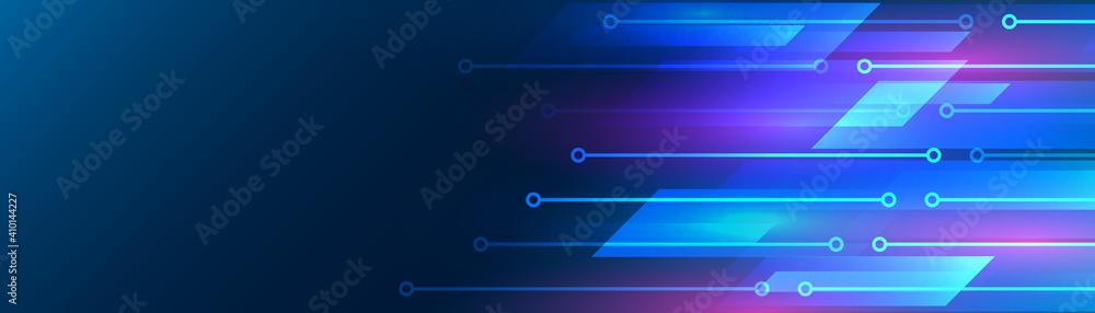 Fototapeta premium Template for banner or presentation. Hi-tech circuit board design innovation concept. Abstract futuristic wide communication vector illustration. Sci-fi technology on the blue background.