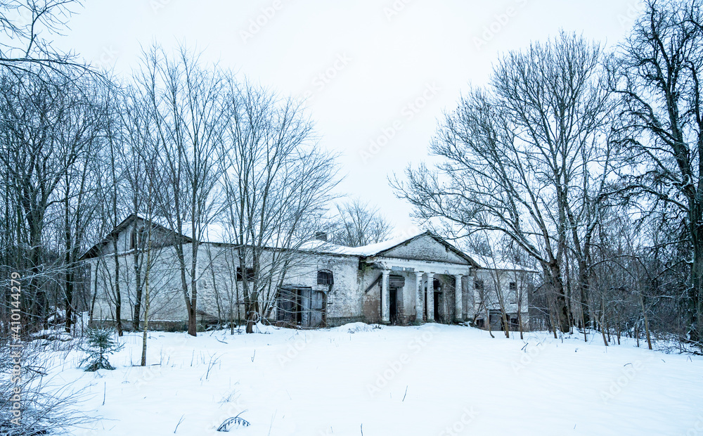 old manor in winter time, europe, estonia