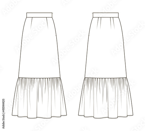 Fashion technical drawing of fansy midi skirt