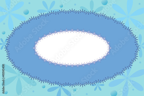 Floral theme in blue colors with a white oval frame. Illustration template with place for your text in vector and jpg format.