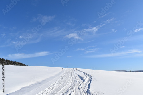  A snowmobile trail under a blue sky, Saint-Paul, Québec