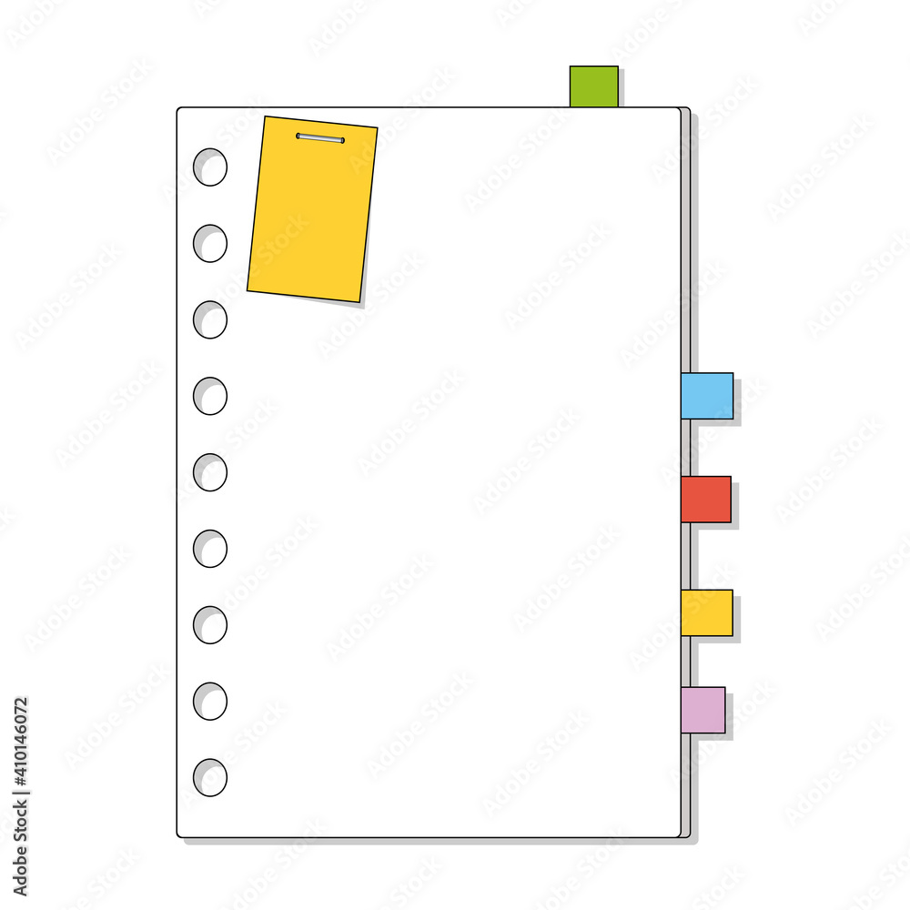 Sheet template. Notebook, notepad, diary. Color image. Isolated vector illustration. Cartoon style. Sheet template. Notebook, notepad, diary. Color image. Isolated vector illustration. Cartoon style.