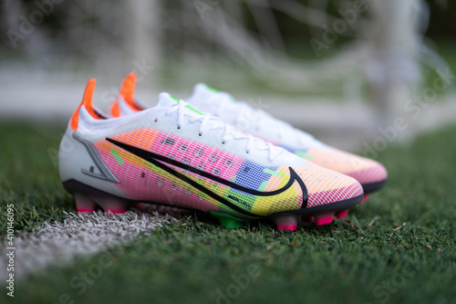 - February 2021 : Nike football lauch the new "Mercurial Vapor 14", most famous football boots that designed for agility It's presented and wearied by Cristiano Ronaldo. Stock-foto | Adobe Stock