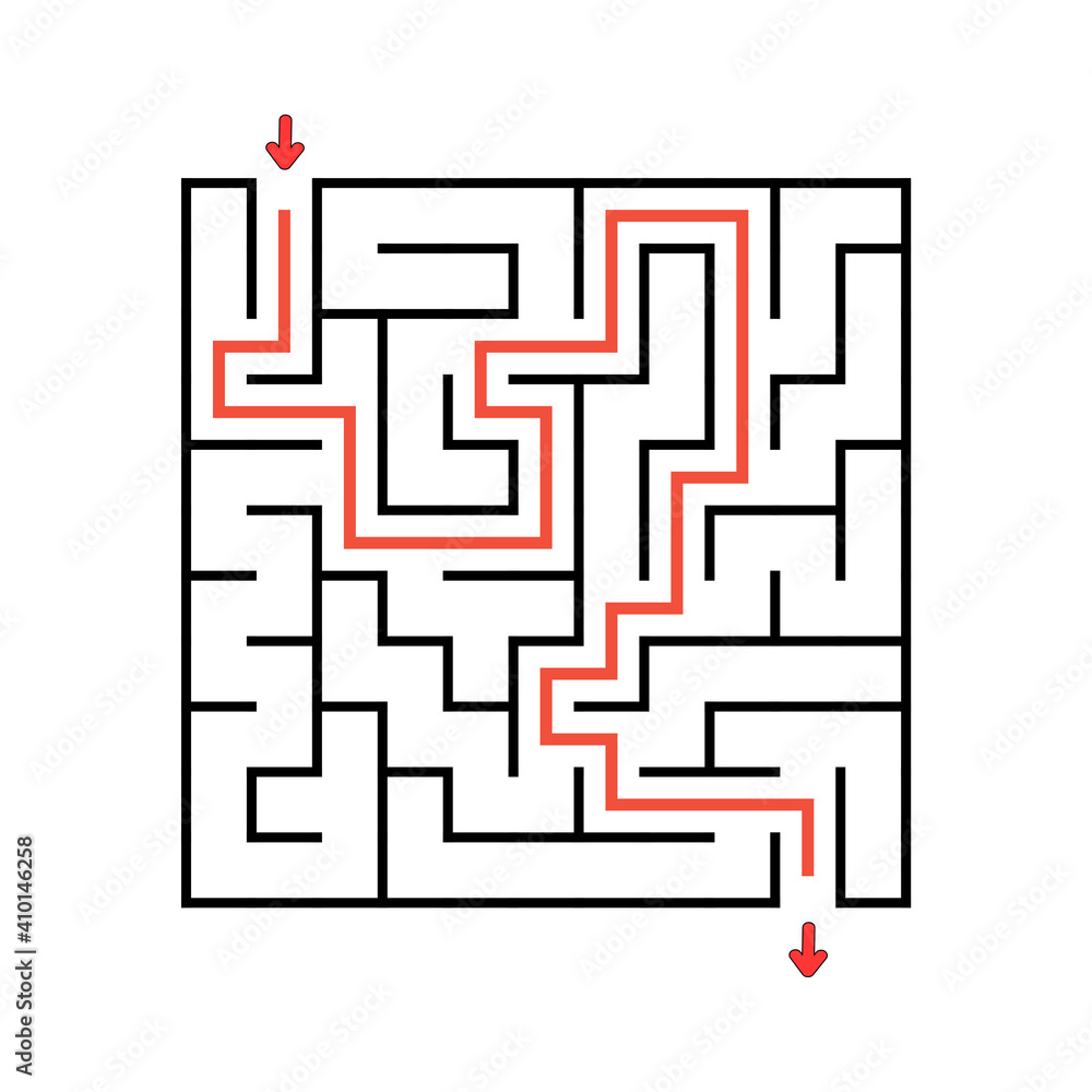 Square maze. Game for kids. Puzzle for children. Labyrinth conundrum. Vector illustration. Find the right path. Square maze. Game for kids. Puzzle for children. Labyrinth conundrum. Vector illustration. Find the right path.