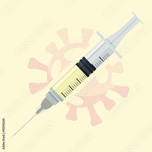 Corona virus injection syringe.  Сoronavirus vaccine. Treatment of coronavirus infection. Vector illustration.