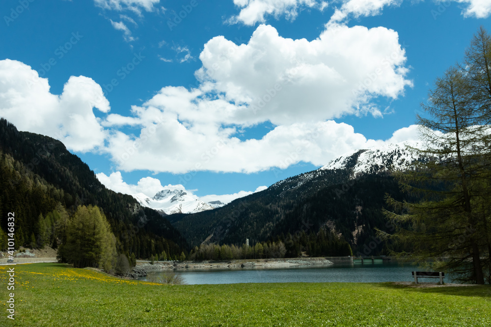 Switzerland mountain lake landscape  clouds