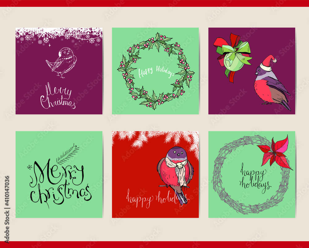 Set with different square Christmas festive templates Set with different square Christmas festive templates
