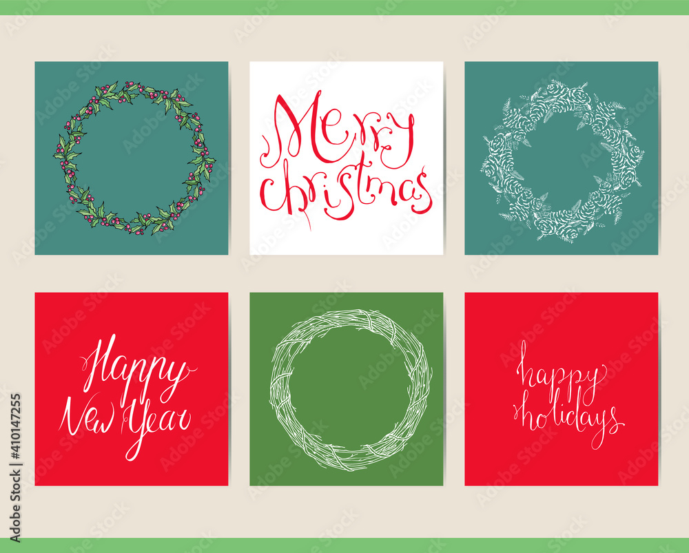 Naklejka premium Set with different square Christmas festive templates