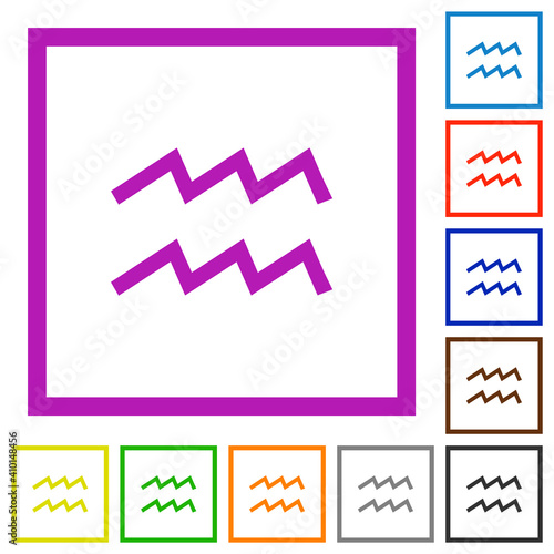 aquarius zodiac symbol flat framed icons
