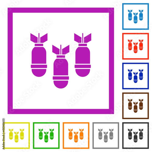 Three air bombs flat framed icons