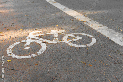 Bicycle sign, Bicycle Lane indicated the road for bicycles in public park © khunnok studio