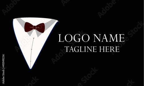 elegant suit with a red bow tie.(Ribbon  Tuxedo Suit Gentleman Fashion Tailor Clothes Vintage Classic Logo design bow tie)