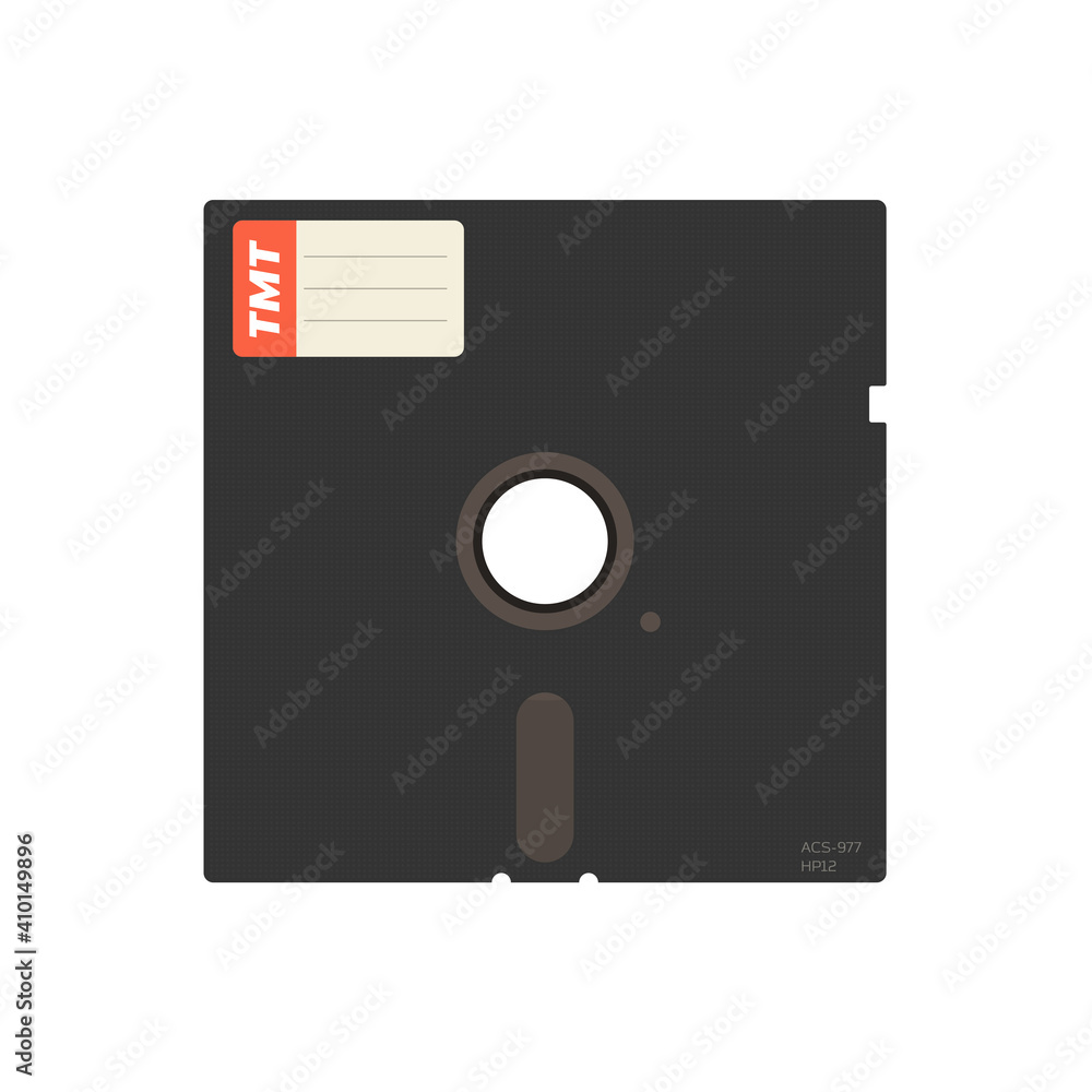 Retro style 5.25 floppy diskette front view with texture, label and ...