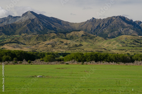 Meadow and mountains in Southland. South Island. New Zealand. © Víctor