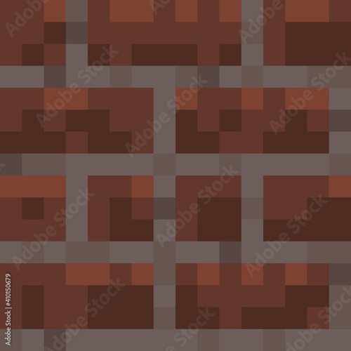 Pixel minecraft style bricks block background. Concept of game pixelated seamless square red brick background. Vector illustration