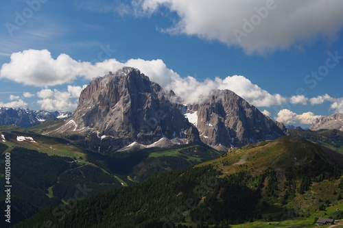 Fototapeta Naklejka Na Ścianę i Meble -  Subalpine Region mit blühenden Matten in den Dolomiten, Seiser Alm, Südtirol, Italien