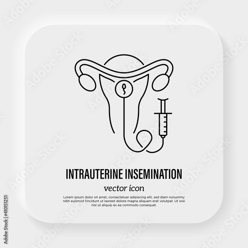 Intrauterine insemination thin line icon. Gynecology. EGG. Uterus and uterine device. Vector illustration.