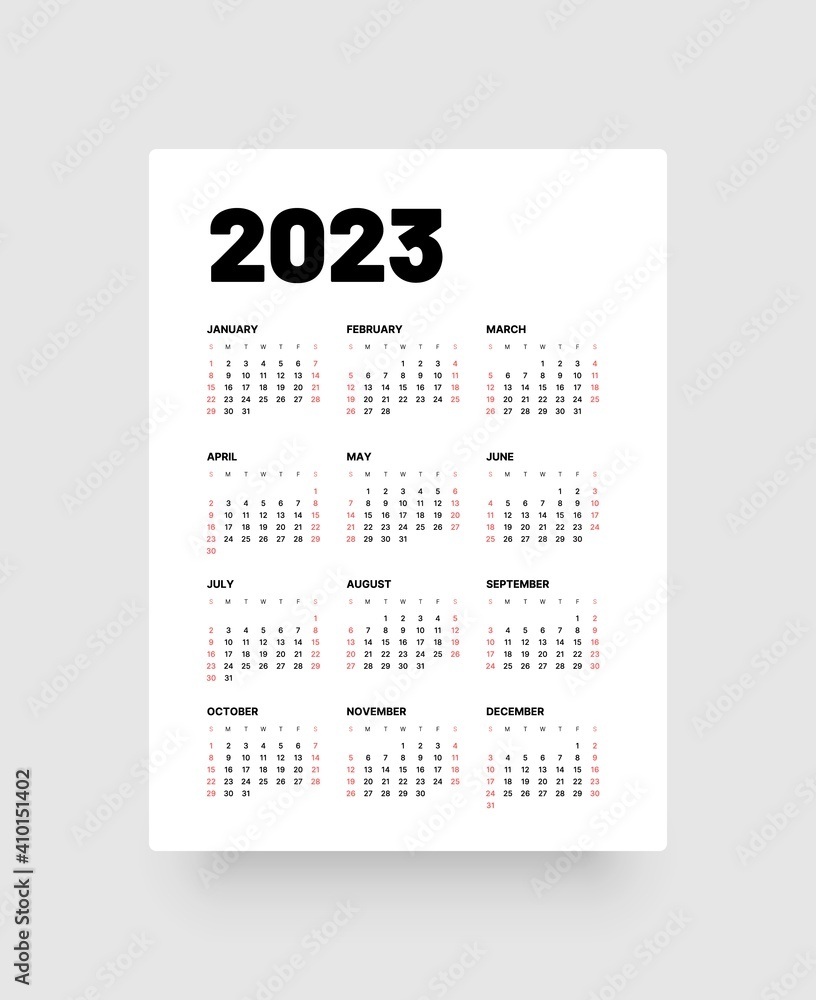Monthly calendar template for 2023 year. Week Starts on Sunday. Wall calendar in a minimalist style. Monthly calendar template for 2023 year. Week Starts on Sunday. Wall calendar in a minimalist style.