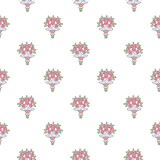 St. Valentine's Day pattern. The seamless background of rose bouquets decorated with hearts on a white background. Vector 10 EPS.