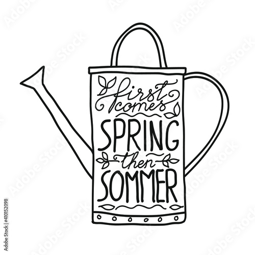 Watering can lith lettering vector illustration photo