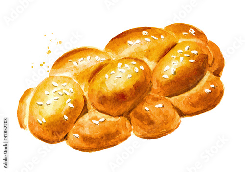 Φωτογραφία Fresh homemade braided egg bread or challah with sesame seeds