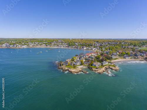 Swampscott coast aerial view including Lincoln House Point and Fishermans Beach in town of Swampscott, Massachusetts MA, USA.