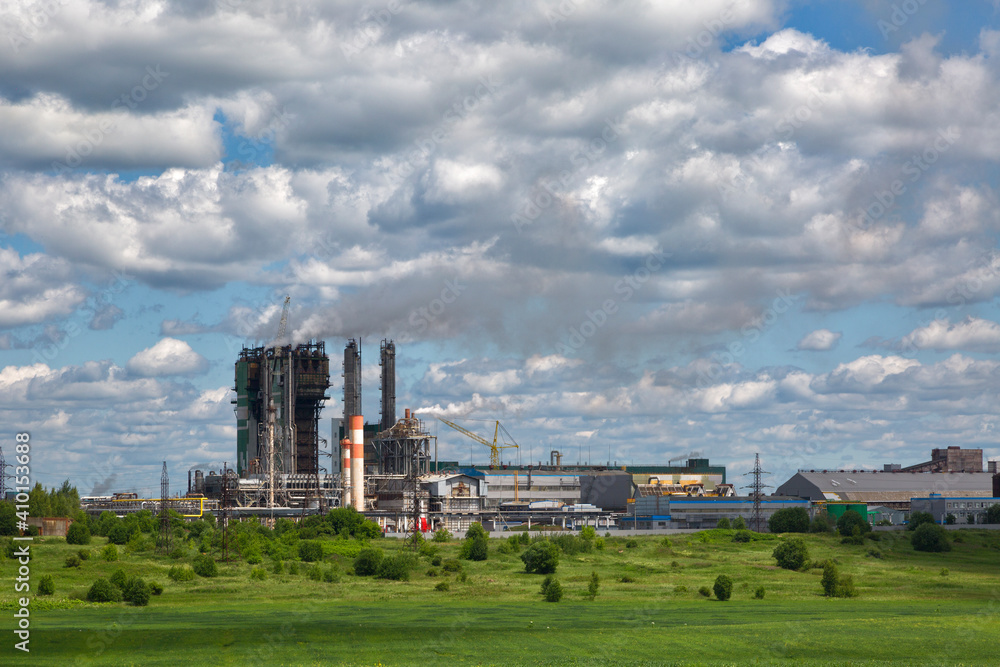 Petrochemical plant with blue sky on summer day