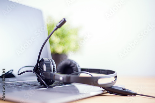 Call center and customer service support with VOIP headset