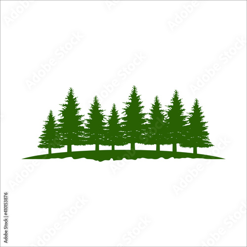 Pine Tree silhouette green vector. Isolated set forest trees on white background.