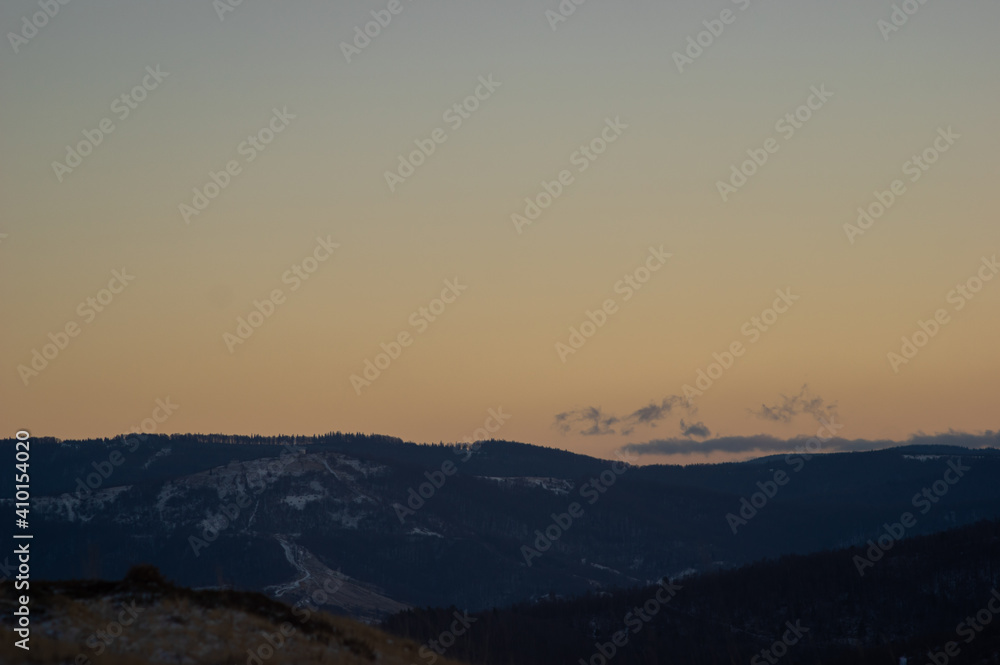 Evening in the Carpathian mountains in winter