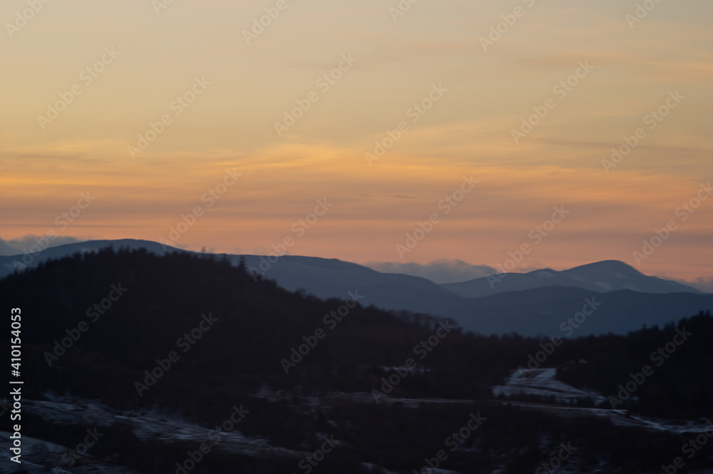 Evening in the Carpathian mountains in winter