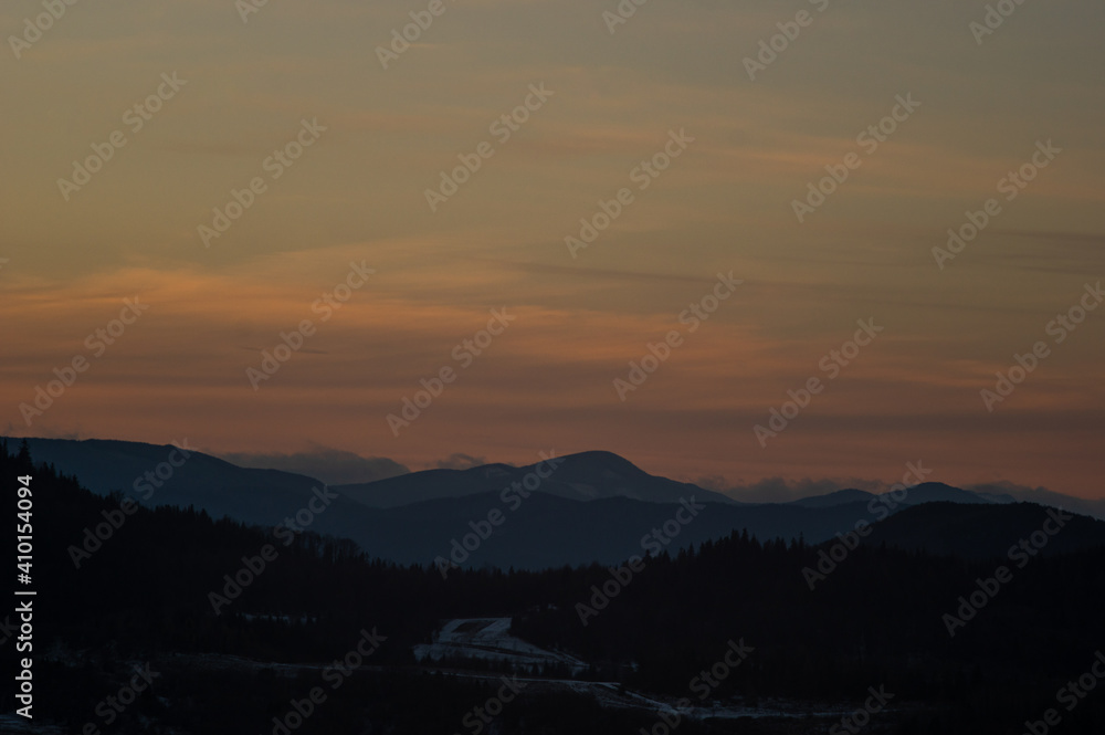 Evening in the Carpathian mountains in winter Evening in the Carpathian mountains in winter