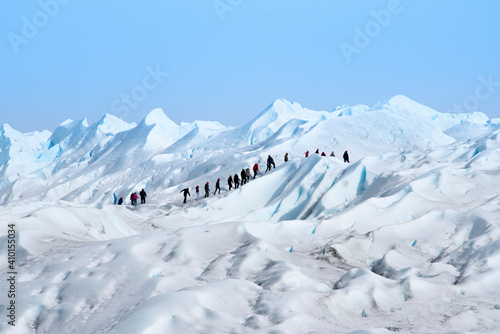 group of tourists hiking on the Perito Moreno glacier