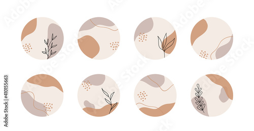 Vector highlight story cover icons for social media. Abstract minimal organic circle backgrounds in boho style for instagram bloggers