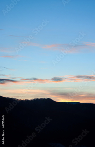 Clouds at sunset in winter in the mountains