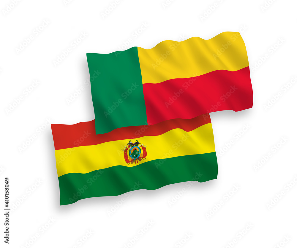Flags of Bolivia and Benin on a white background