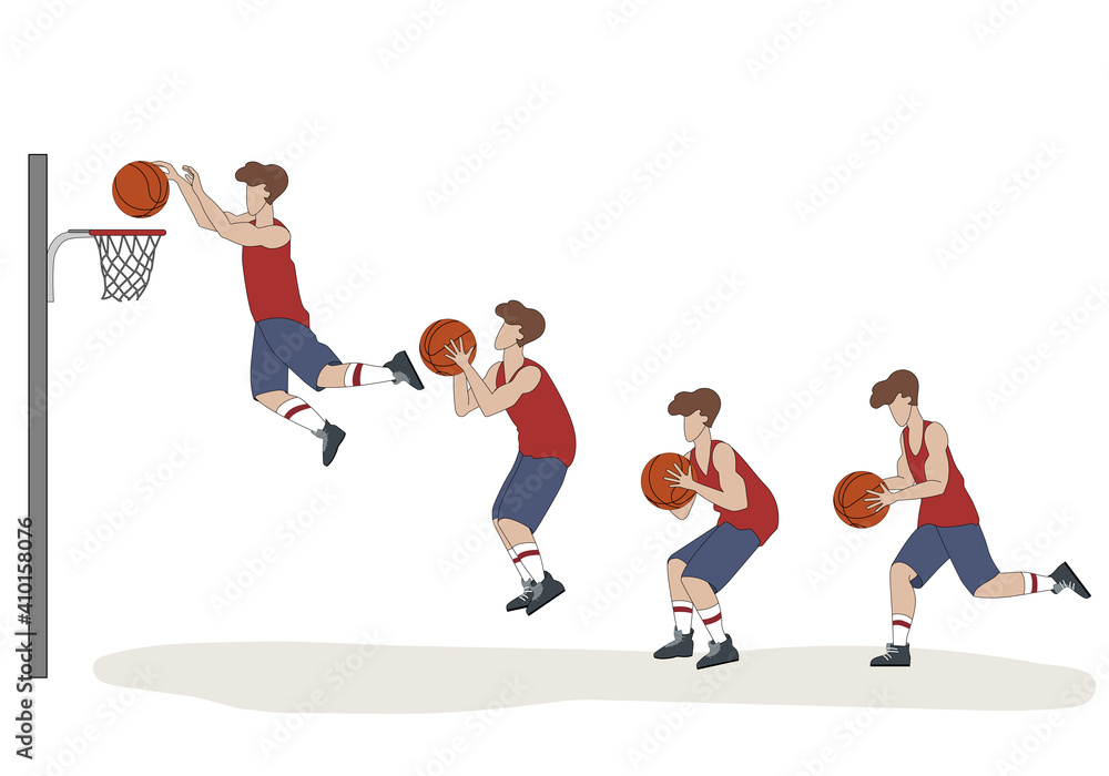 Fototapeta premium Basketball player in uniform with ball isolated on white background. Vector illustration