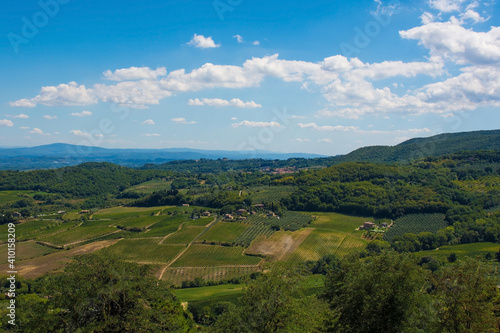 The late summer landscape around Montepulciano in Val d'Orcia, Siena Province, Tuscany, Italy 