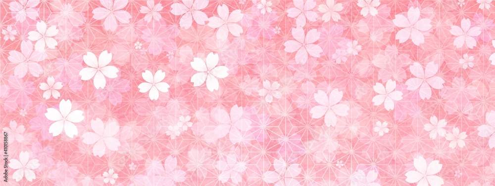 桜の花に麻の葉模様が重なったイラスト no.01 桜の花に麻の葉模様が重なったイラスト no.01