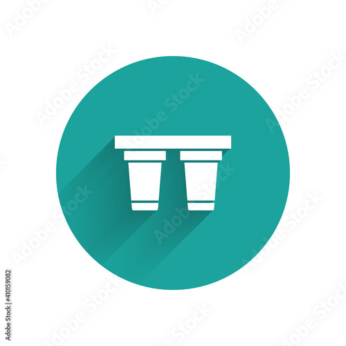 White Water filter icon isolated with long shadow. System for filtration of water. Reverse osmosis system. Green circle button. Vector.