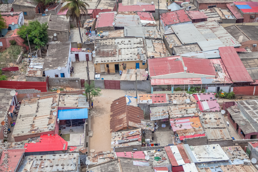 Aerial view of a poor neighborhood in the central area of Luanda city, typical African ghetto Aerial view of a poor neighborhood in the central area of Luanda city, typical African ghetto