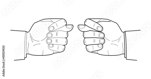 Men hand linear drawing. Fist in Fig gesture. Vector illustration