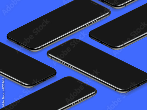 3D iPhone Mobile Phone Realistic Perspective Mockup Template Vector on Blue Background