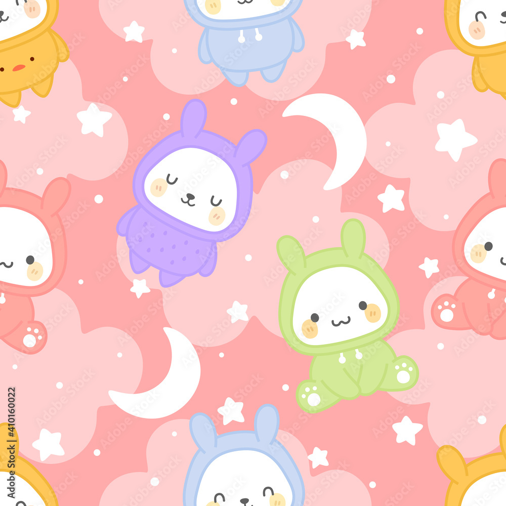 Bunny Rabbit wearing hoodie, Kawaii seamless pattern, vector illustration background, easter wallpaper for kids Bunny Rabbit wearing hoodie, Kawaii seamless pattern, vector illustration background, easter wallpaper for kids