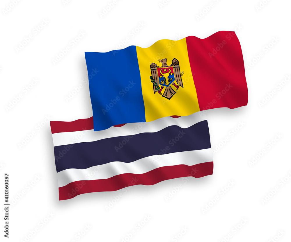 Fototapeta premium Flags of Moldova and Thailand on a white background